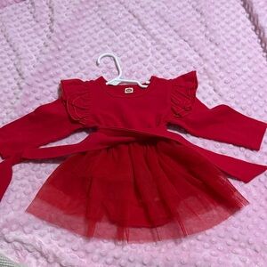 Red Ruffled Long Sleeve Dress